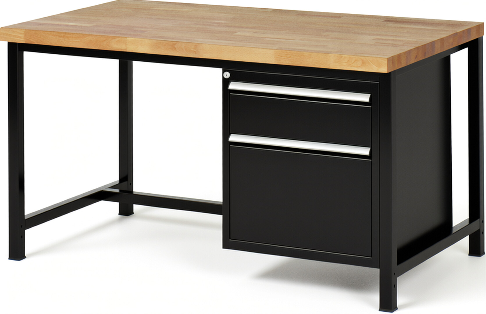 RAU Werkbank schwarz - Breite 150 cm - Tiefe 90 cm - Höhe 104 cm - Buche-Massiv Arbeitsplatte 40 mm