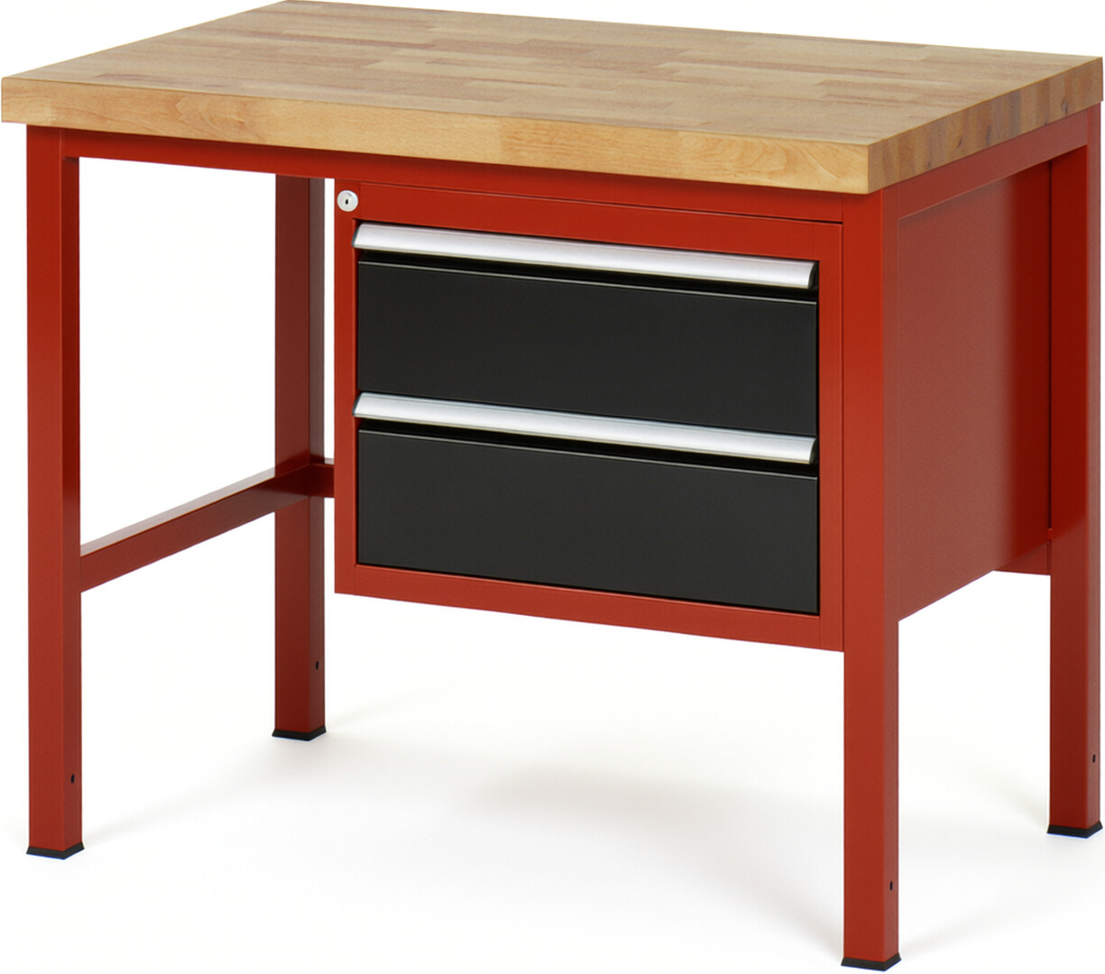 Werkbank Modell 8125 rot - schwarz, BxTxH 1000x700x840-1040 mm,  Buche-Massiv Arbeitsplatte 40 mm,  2 Schubladen mit  Auszug 90 %