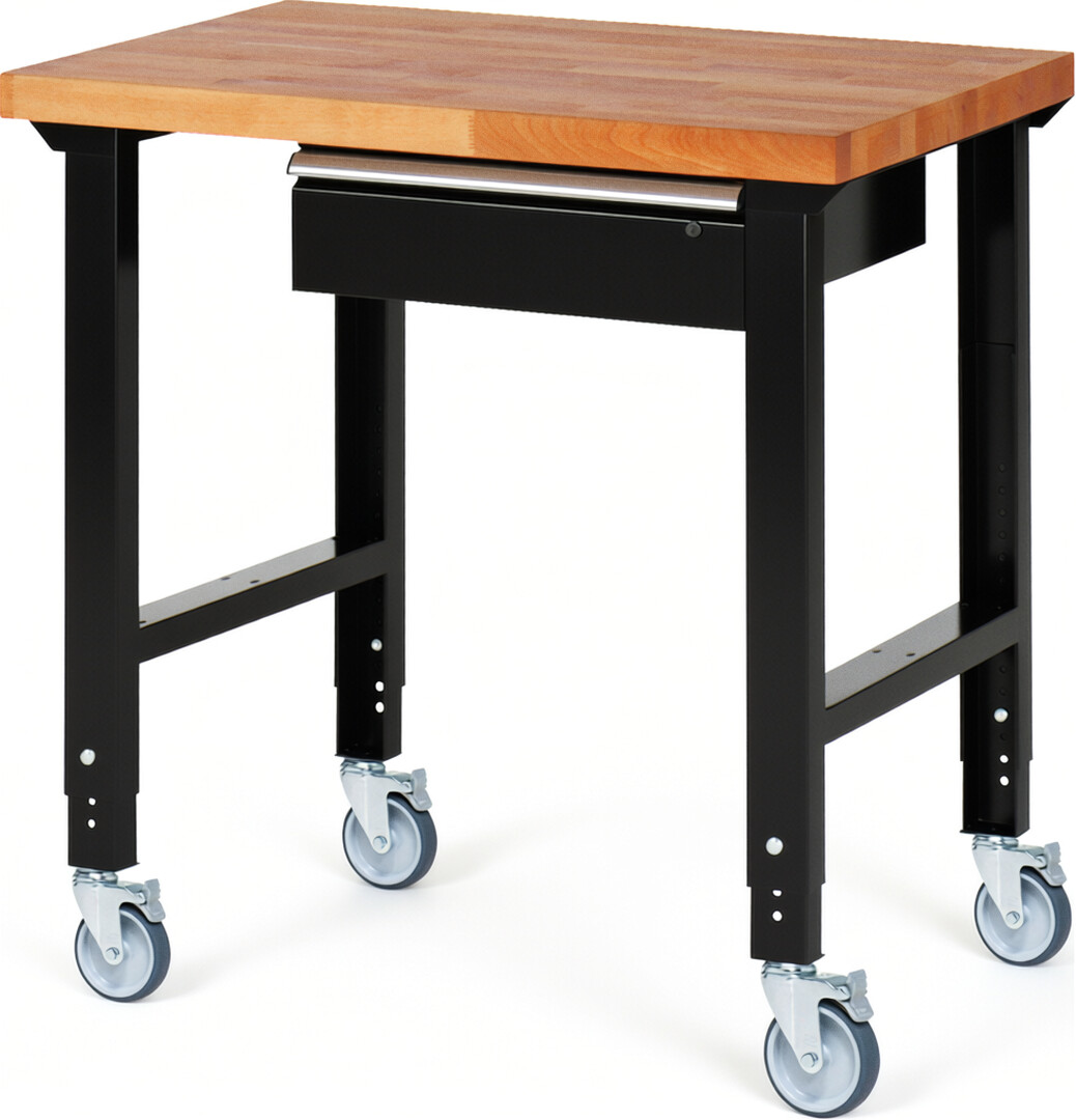 RAU Werkbank schwarz - Breite 100 cm - Tiefe 70 cm - Höhe 100 cm - Buche-Massiv Arbeitsplatte 40 mm