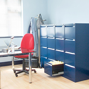 Hängeregisterschrank, Schubladenschrank, BxTxH 800x622x1321 mm, doppelbahnig, 4 Schubladen, Griffleiste, oxfordblau