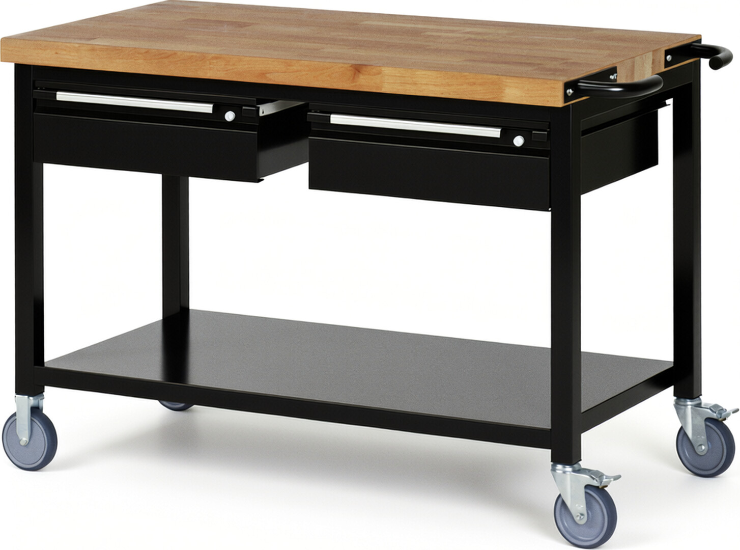 RAU Werkbank schwarz - Breite 125 cm - Tiefe 70 cm - Höhe 88 cm - Buche-Massiv Arbeitsplatte 40 mm