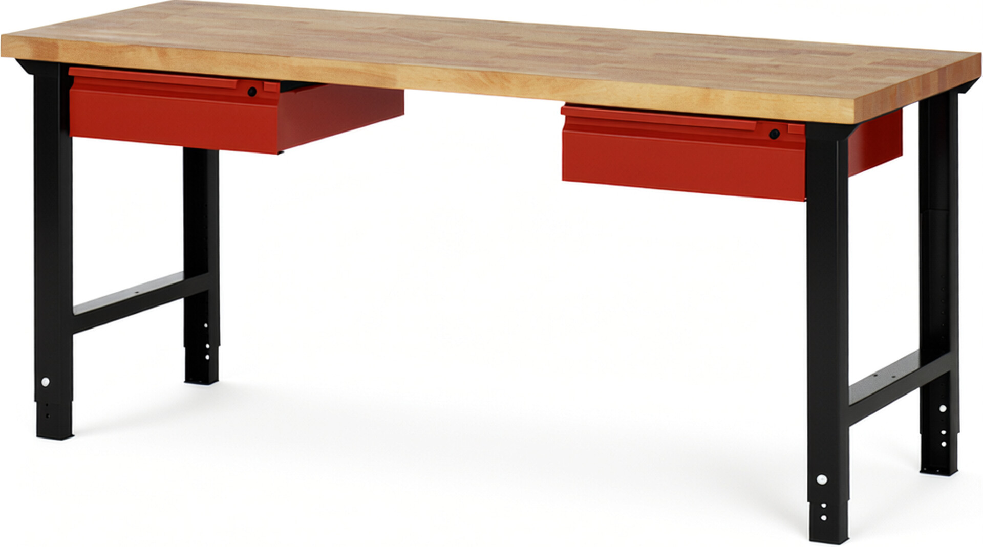 RAU Werkbank schwarz - rot - Breite 200 cm - Tiefe 70 cm - Höhe 114 cm - Buche-Massiv Arbeitsplatte 40 mm