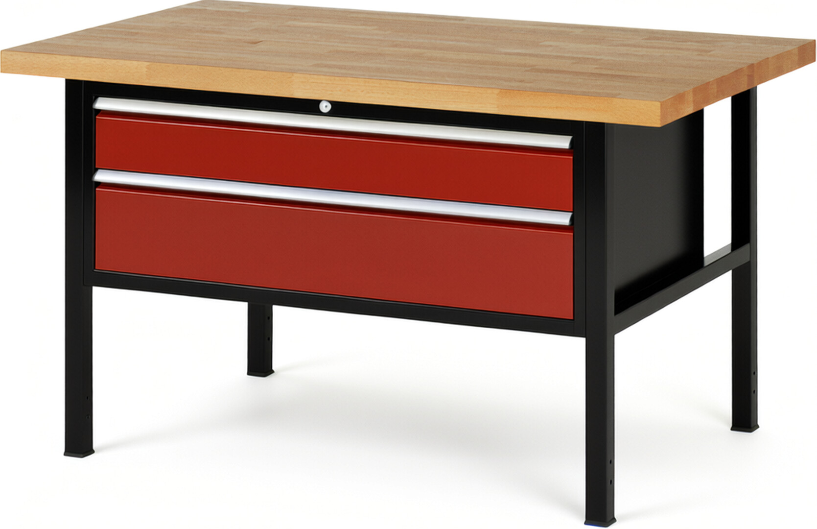 RAU Werkbank schwarz - rot - Breite 150 cm - Tiefe 90 cm - Höhe 84 cm - Buche-Massiv Arbeitsplatte 40 mm