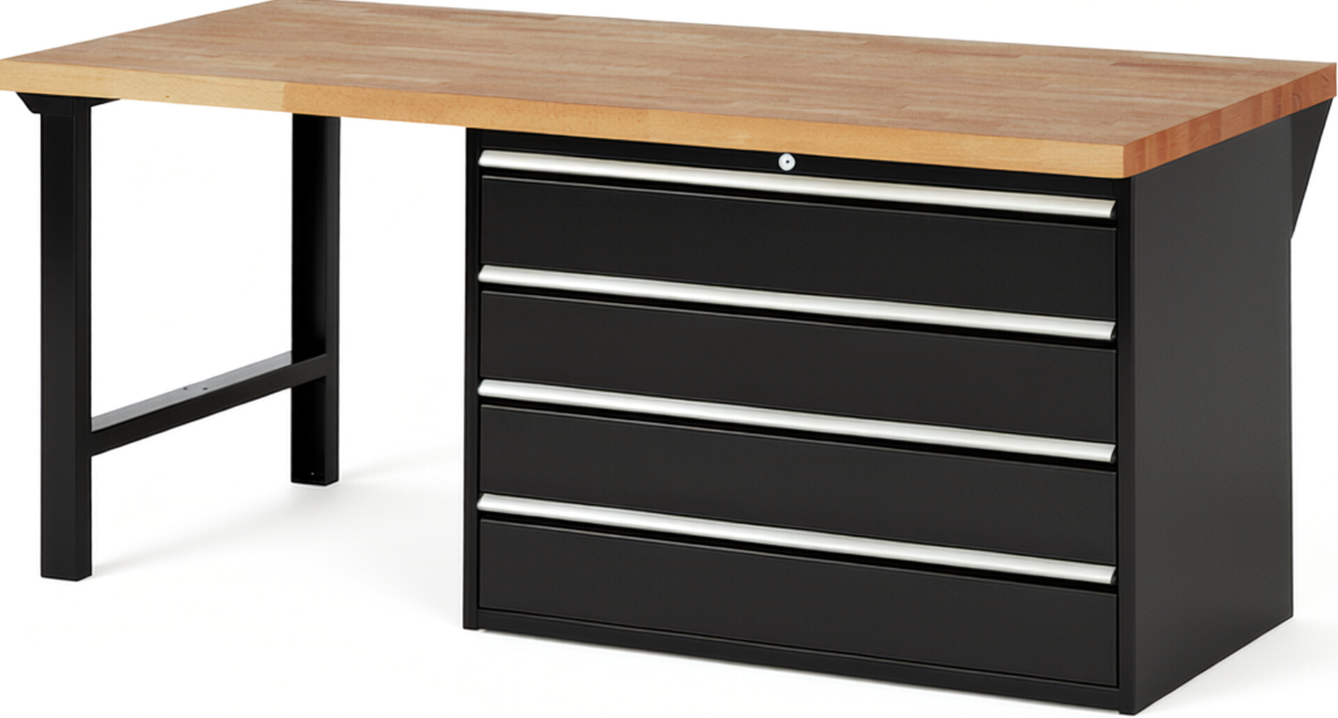 RAU Werkbank schwarz - Breite 200 cm - Tiefe 90 cm - Höhe 89 cm - Buche-Massiv Arbeitsplatte 40 mm