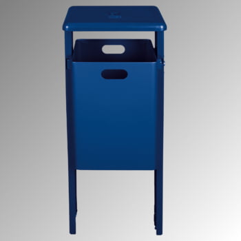 Stand-Abfallbehälter rechteckig - Vol. 40 l - mit Ascher - zum Einbetonieren - kobaltblau/kobaltblau