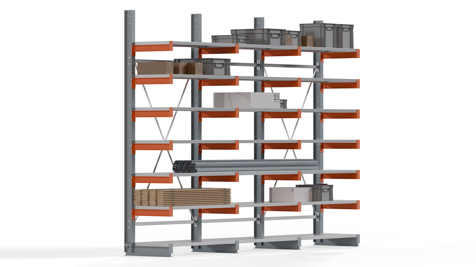 Kragarmregal KARL basic - lackiert - Breite: 384 cm - Höhe: 300 cm - Tiefe: 60 cm - Traglast je Kragarm: 730 kg - einseitig