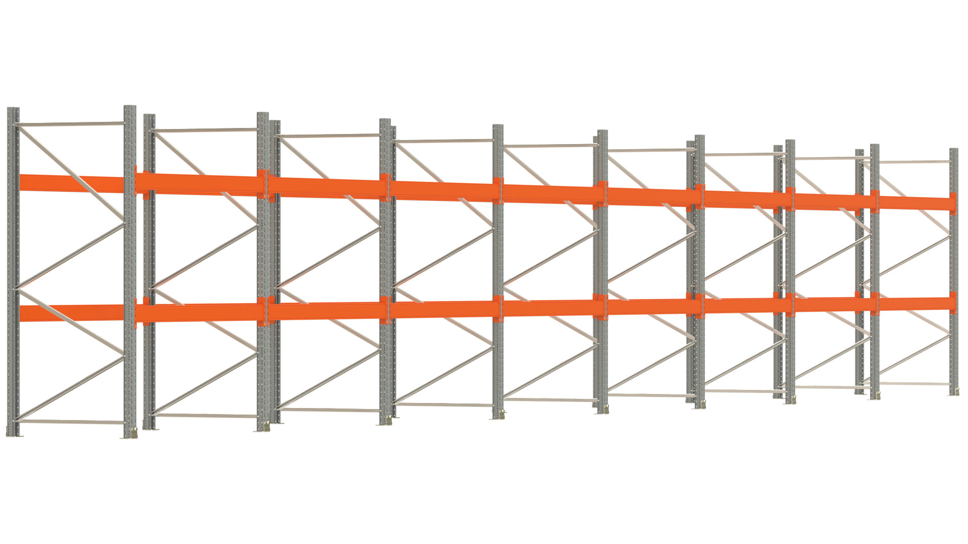Palettenregal ARTUS - Breite 1596,5 cm - Höhe 250 cm - Tiefe 110 cm - Fachlast 3000 kg - 48 Palettenstellplätze