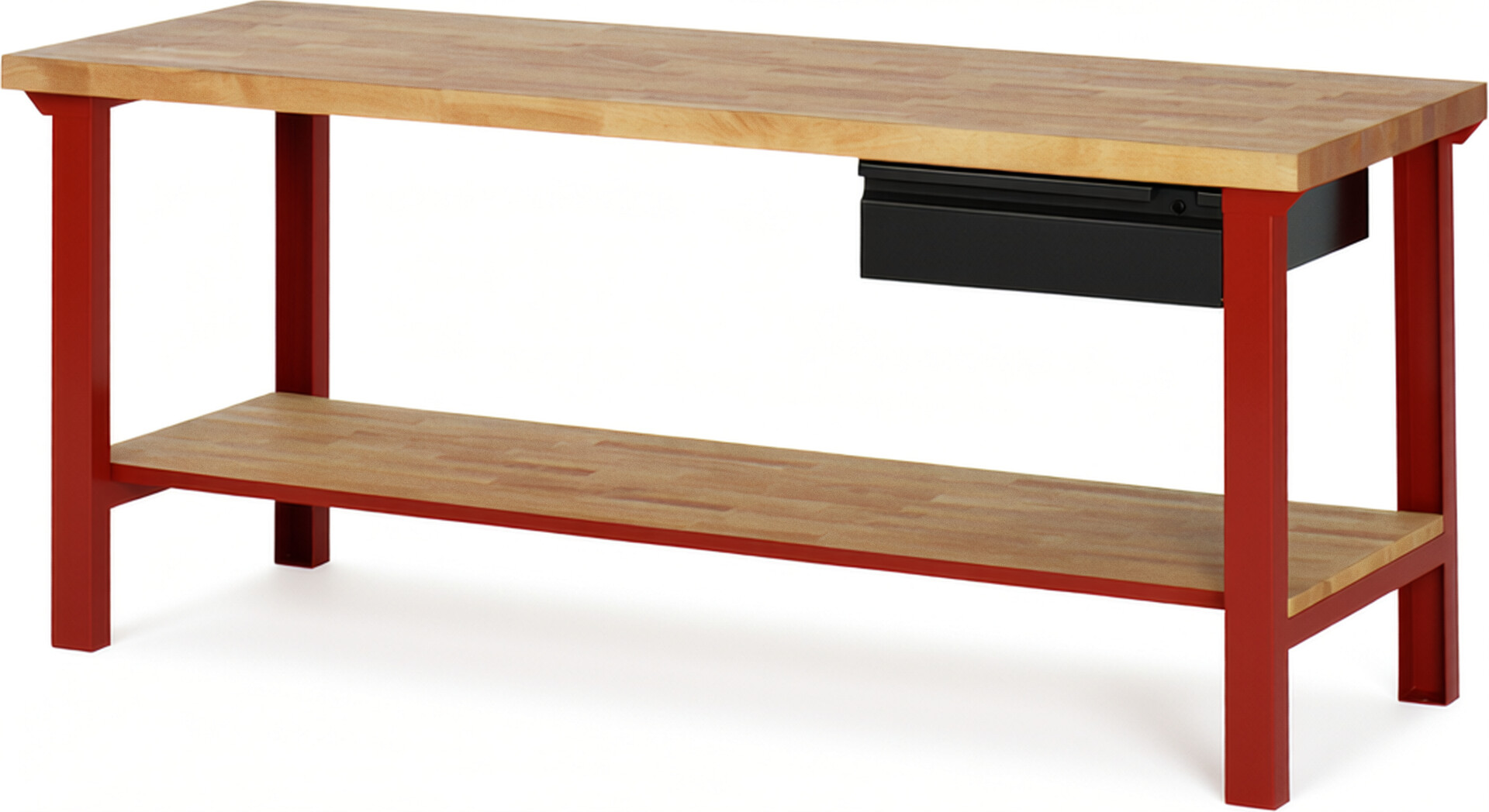 Werkbank - Modell 7001 BASIC rot - schwarz, BxTxH 2000x700x840 mm,  Buche-Massiv Arbeitsplatte 40 mm,  1 Schublade mit  Auszug 90 %
