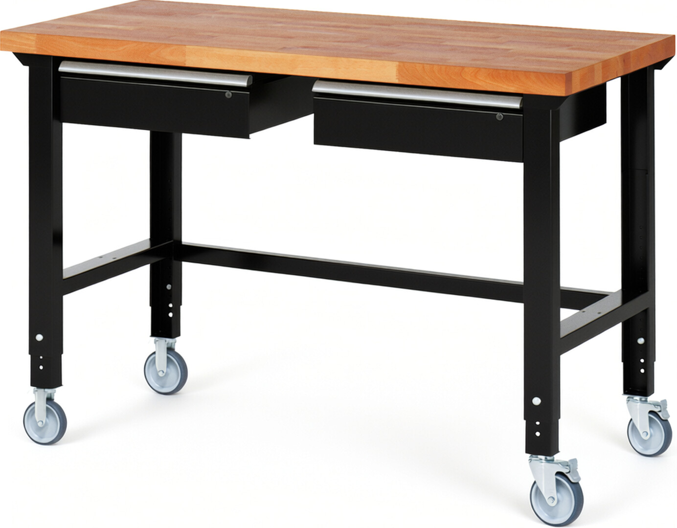 RAU Werkbank schwarz - Breite 150 cm - Tiefe 70 cm - Höhe 100 cm - Buche-Massiv Arbeitsplatte 40 mm