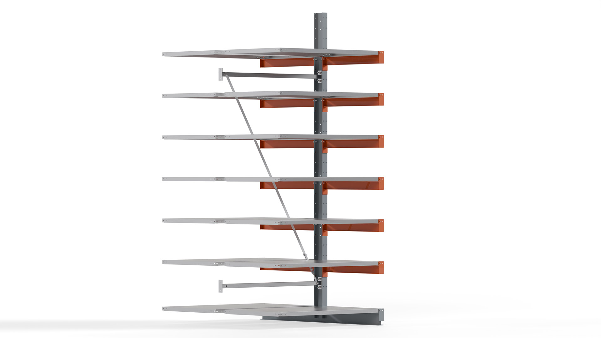 Kragarmregal KARL basic - Anbaufeld - Breite: 128 cm - Höhe: 300 cm - Tiefe: 172 cm - Traglast je Arm: 550 kg - doppelseitig