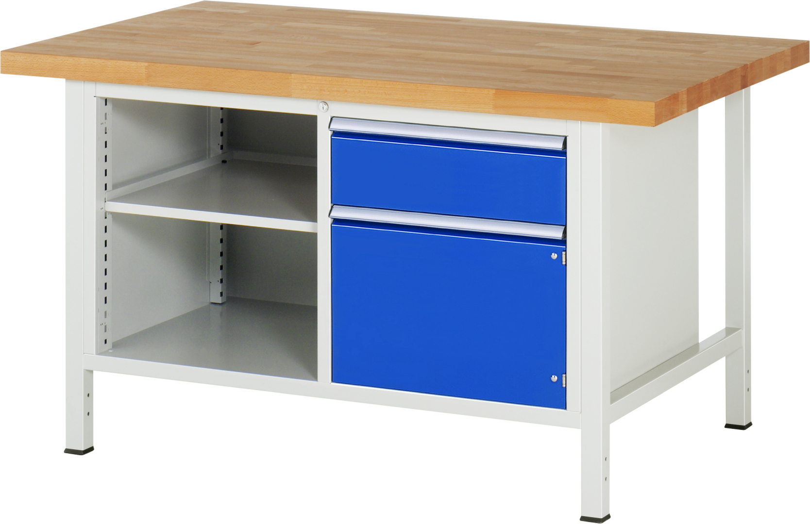 Werkbank Modell 8461,  BxTxH 1500x900x840 mm,  Buche-Massiv Arbeitsplatte 40 mm,  1 Schublade mit  Vollauszug 100 % und  SoftClosing