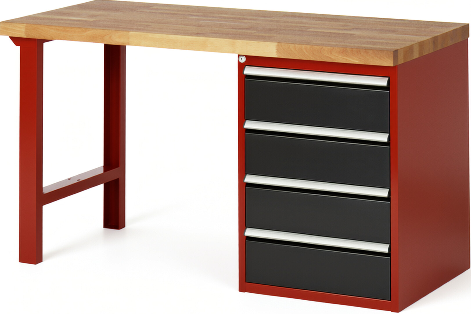 RAU Werkbank rot - schwarz - Breite 150 cm - Tiefe 90 cm - Höhe 84 cm - Buche-Massiv Arbeitsplatte 40 mm