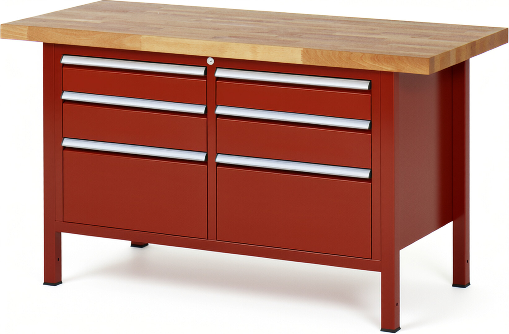 RAU Werkbank rot - Breite 150 cm - Tiefe 70 cm - Höhe 84 cm - Buche-Massiv Arbeitsplatte 40 mm