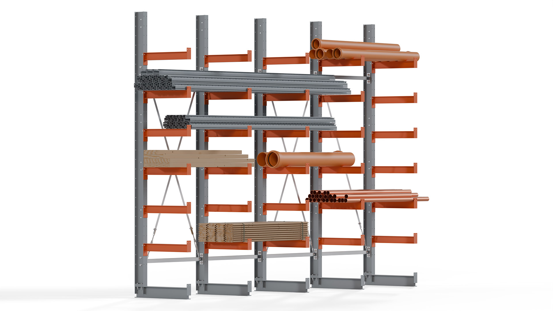 Kragarmregal KARL basic - lackiert - Breite: 400 cm - Höhe: 300 cm - Tiefe: 60 cm - Traglast je Kragarm: 730 kg - einseitig