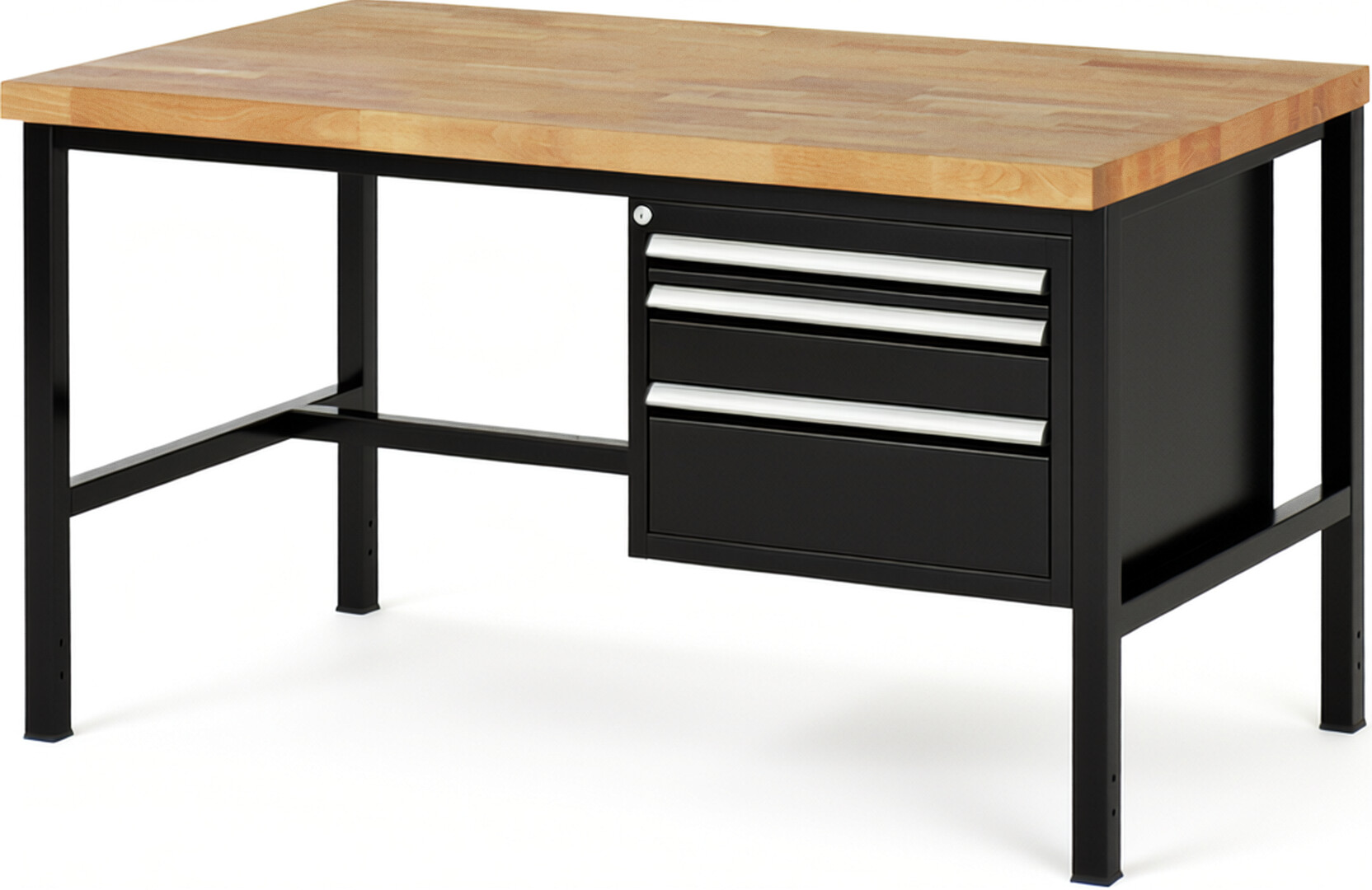 RAU Werkbank schwarz - Breite 150 cm - Tiefe 90 cm - Höhe 84 cm - Buche-Massiv Arbeitsplatte 40 mm