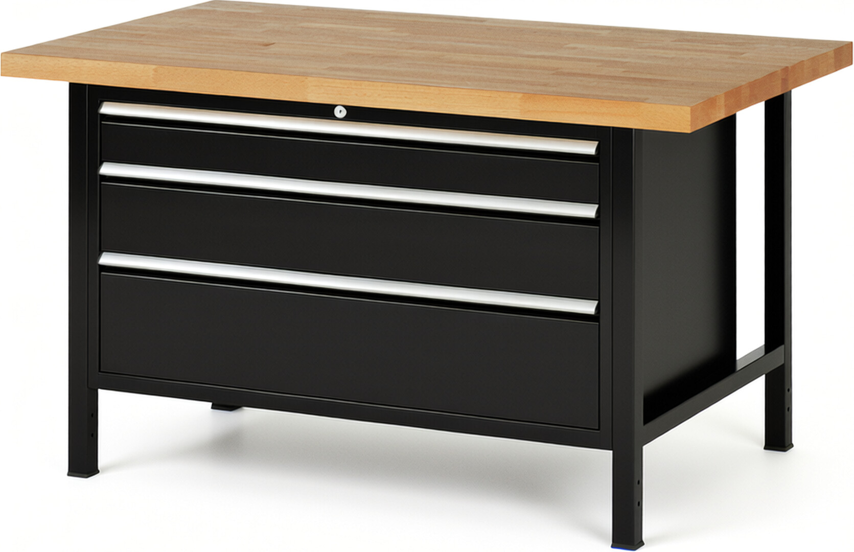 RAU Werkbank schwarz - Breite 150 cm - Tiefe 90 cm - Höhe 84 cm - Buche-Massiv Arbeitsplatte 40 mm