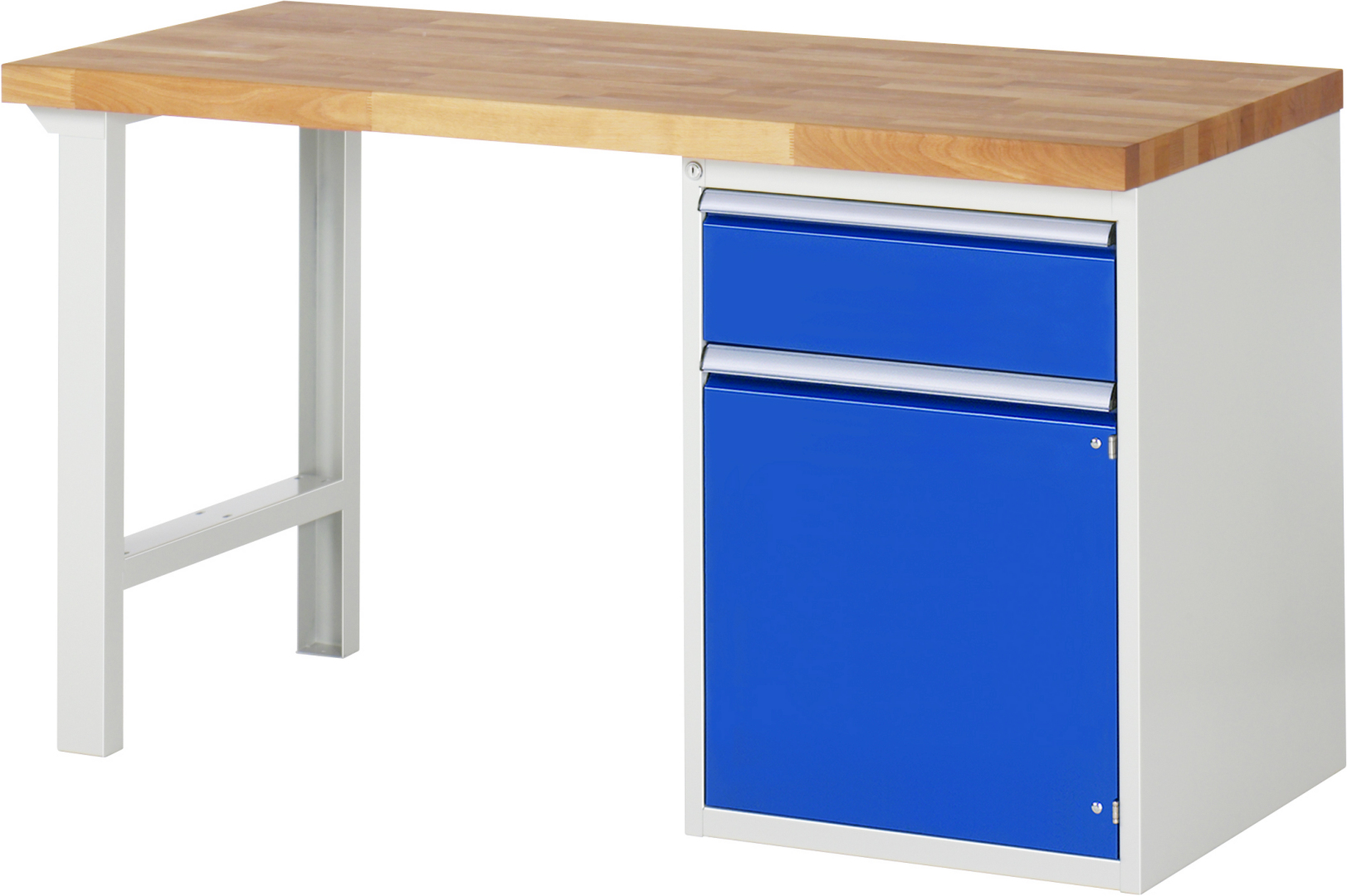 Werkbank Modell 7502 schwarz, BxTxH 1500x700x840 mm,  Buche-Massiv Arbeitsplatte 40 mm,  1 Schublade mit  Auszug 90 %