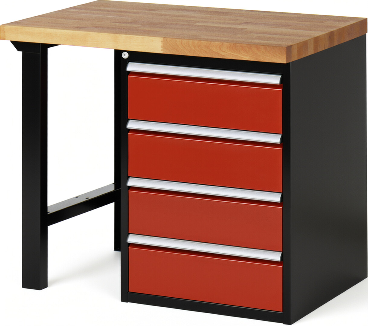 RAU Werkbank schwarz - rot - Breite 100 cm - Tiefe 90 cm - Höhe 84 cm - Buche-Massiv Arbeitsplatte 40 mm