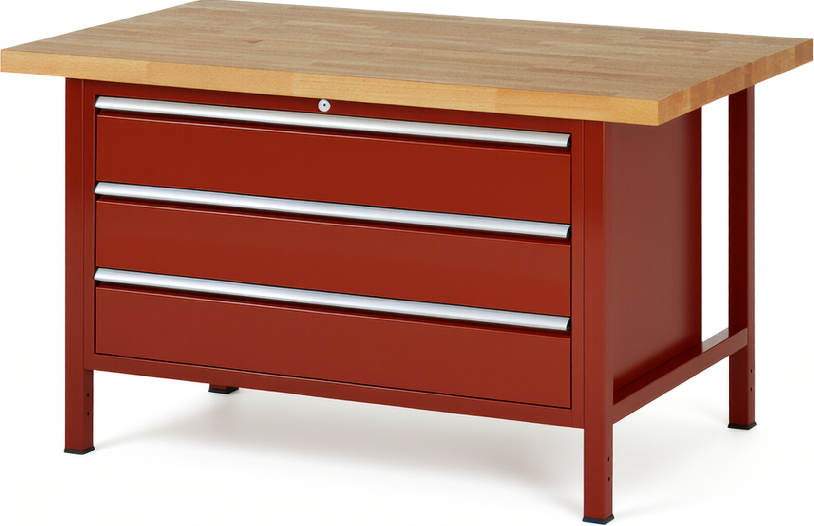 RAU Werkbank rot - Breite 150 cm - Tiefe 90 cm - Höhe 84 cm - Buche-Massiv Arbeitsplatte 40 mm