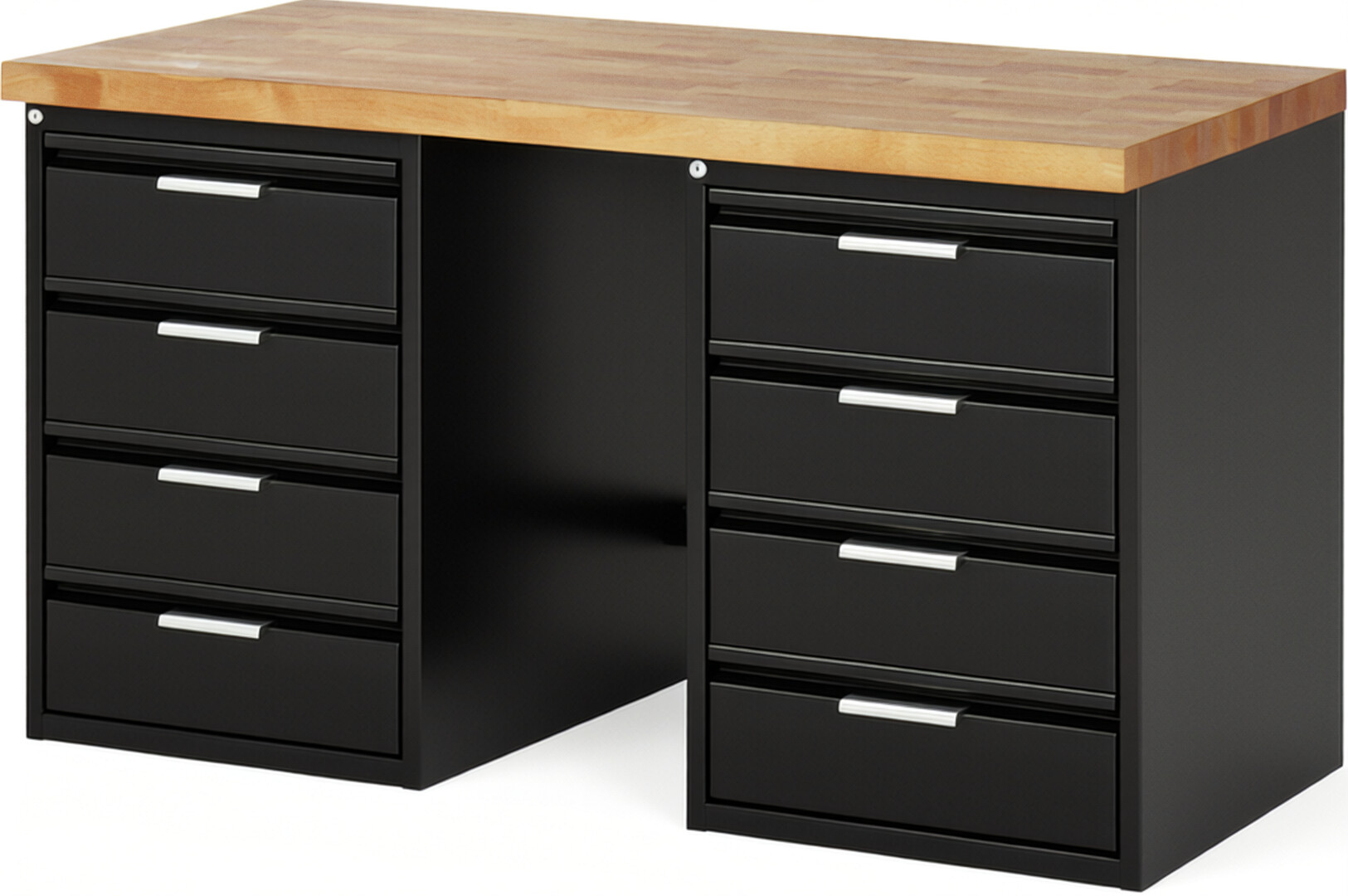 RAU Werkbank schwarz - Breite 150 cm - Tiefe 70 cm - Höhe 84 cm - Buche-Massiv Arbeitsplatte 40 mm