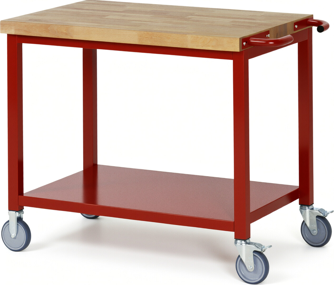 Fahrbare Werkbank - Modell 8000 BASIC rot, BxTxH 1000x700x880 mm,  Buche-Massiv Arbeitsplatte 40 mm