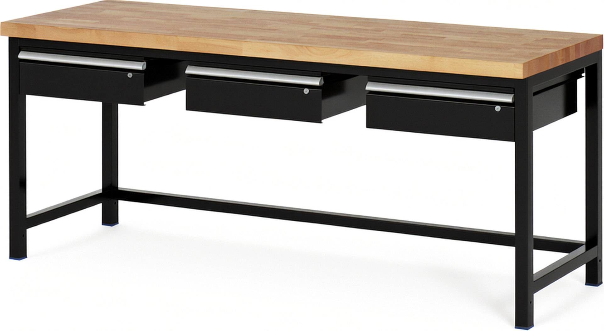 RAU Werkbank schwarz - Breite 200 cm - Tiefe 70 cm - Höhe 84 cm - Buche-Massiv Arbeitsplatte 40 mm