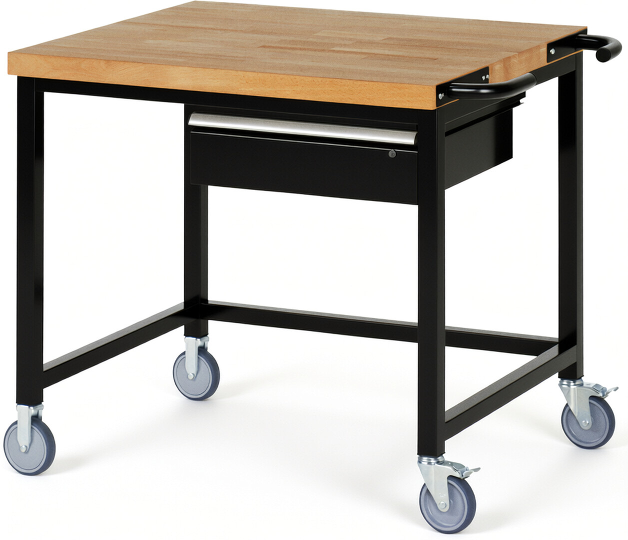 RAU Werkbank schwarz - Breite 100 cm - Tiefe 90 cm - Höhe 108 cm - Buche-Massiv Arbeitsplatte 40 mm