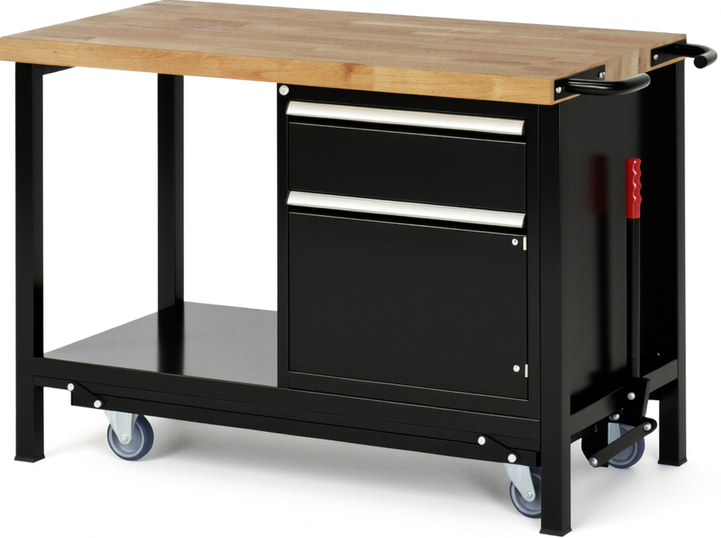 RAU Werkbank schwarz - Breite 125 cm - Tiefe 70 cm - Höhe 88 cm - Buche-Massiv Arbeitsplatte 40 mm