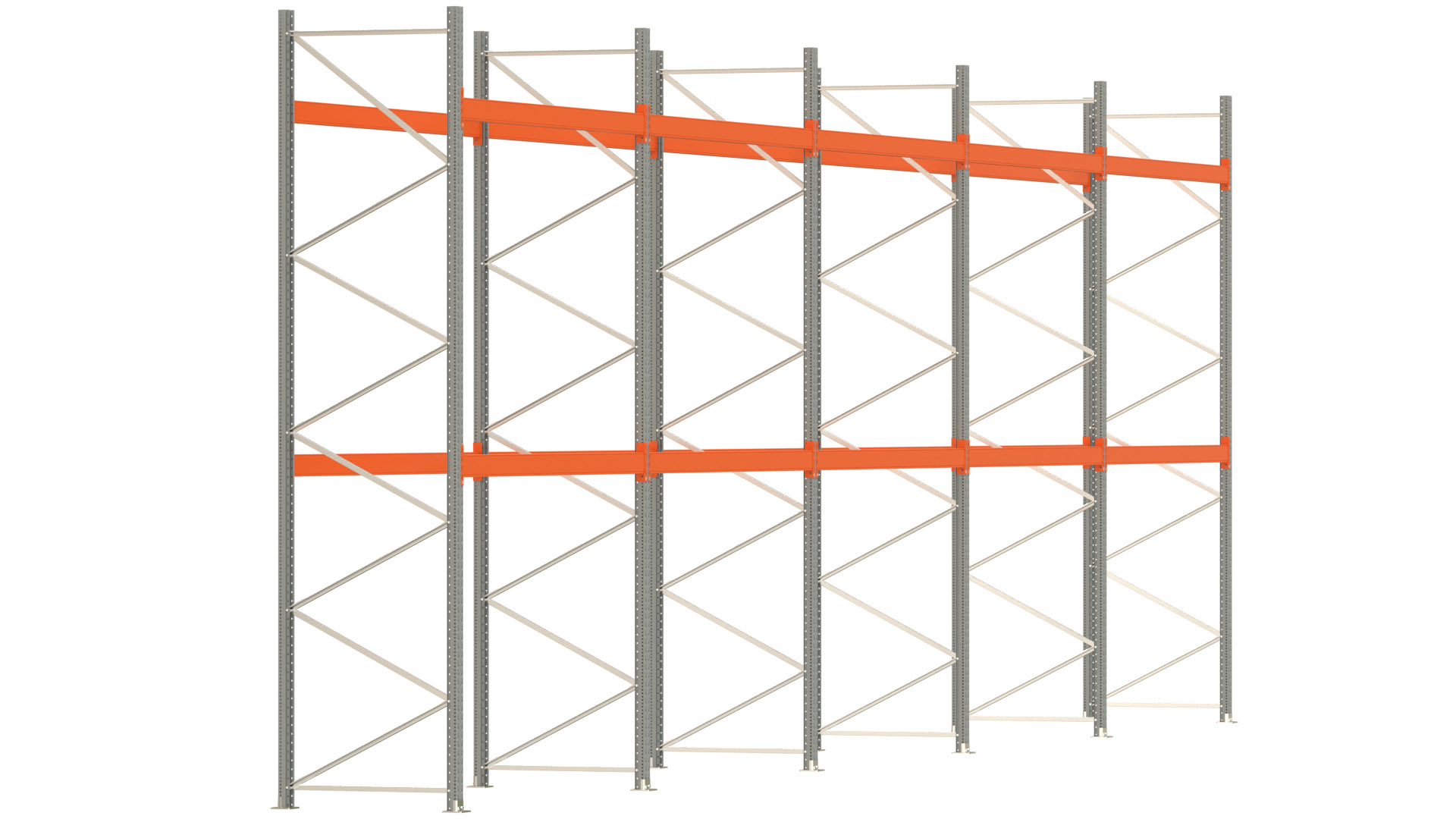 Palettenregal ARTUS - Breite 1401 cm - Höhe 450 cm - Tiefe 110 cm - 2 Träger-Ebenen - max. Fachlast 3000 kg - 45 Palettenstellplätze