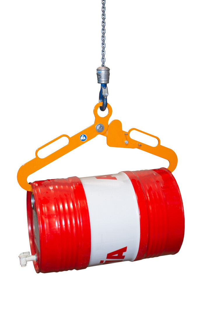 Scherengreifer, 150 kg für liegende 60 l Fässer, BxTxH 120x685x365 mm, RAL 2000