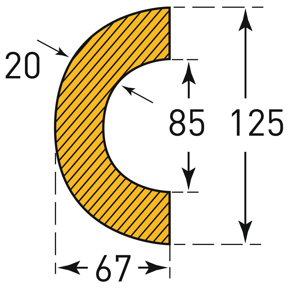 Schutzprofil, Bogen, 85/135x67 mm,gelb/schwarz, magnetisch, Länge 1000 mm