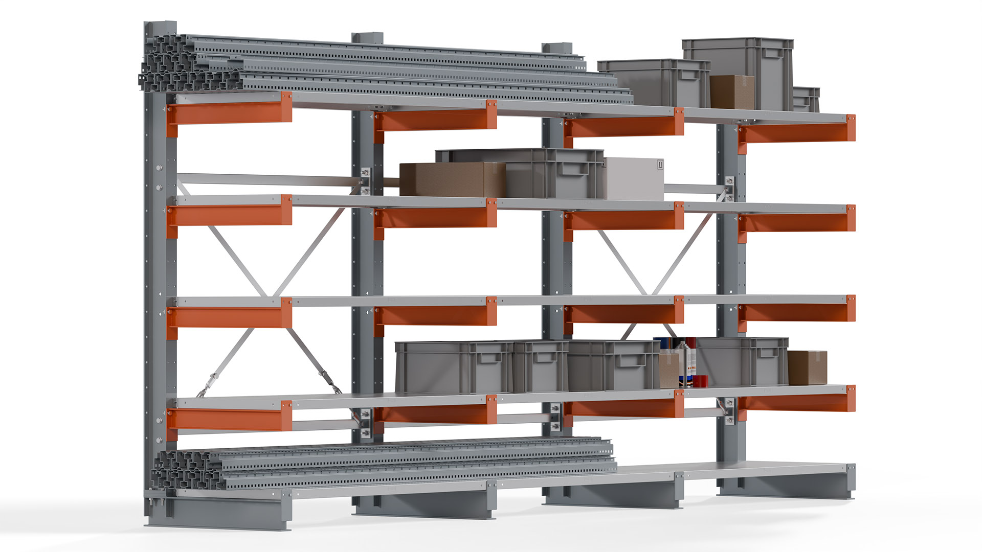 Kragarmregal KARL basic - lackiert - Breite: 384 cm - Höhe: 200 cm - Tiefe: 60 cm - Traglast je Kragarm: 730 kg - einseitig