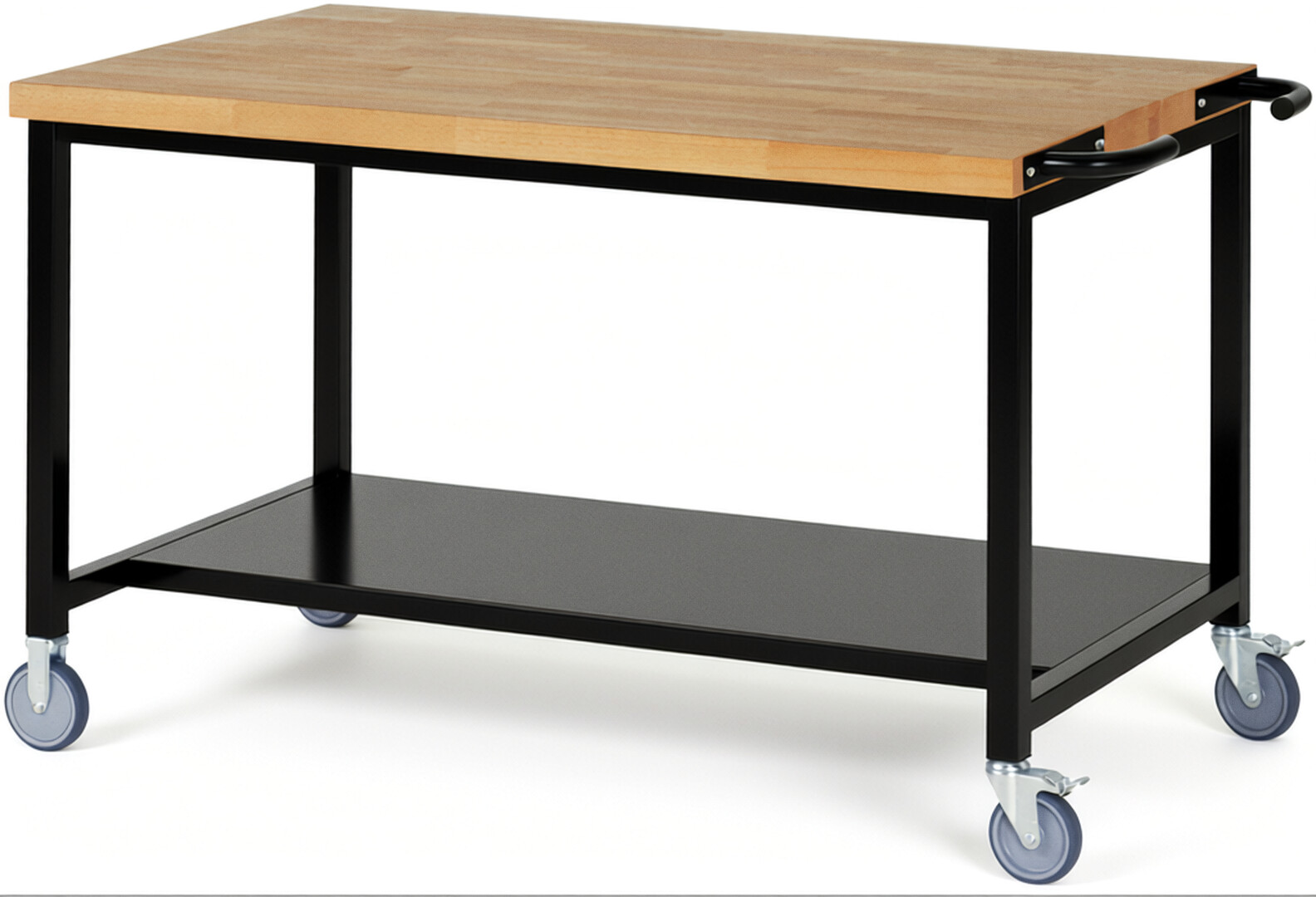 RAU Werkbank schwarz - Breite 150 cm - Tiefe 90 cm - Höhe 88 cm - Buche-Massiv Arbeitsplatte 40 mm