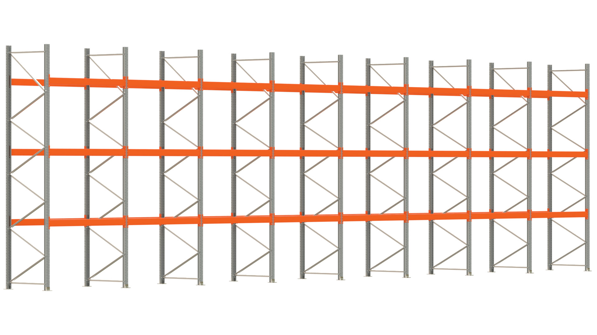 Palettenregal ARTUS - Breite 1596,5 cm - Höhe 450 cm - Tiefe 110 cm - Fachlast 2000 kg - 64 Palettenstellplätze