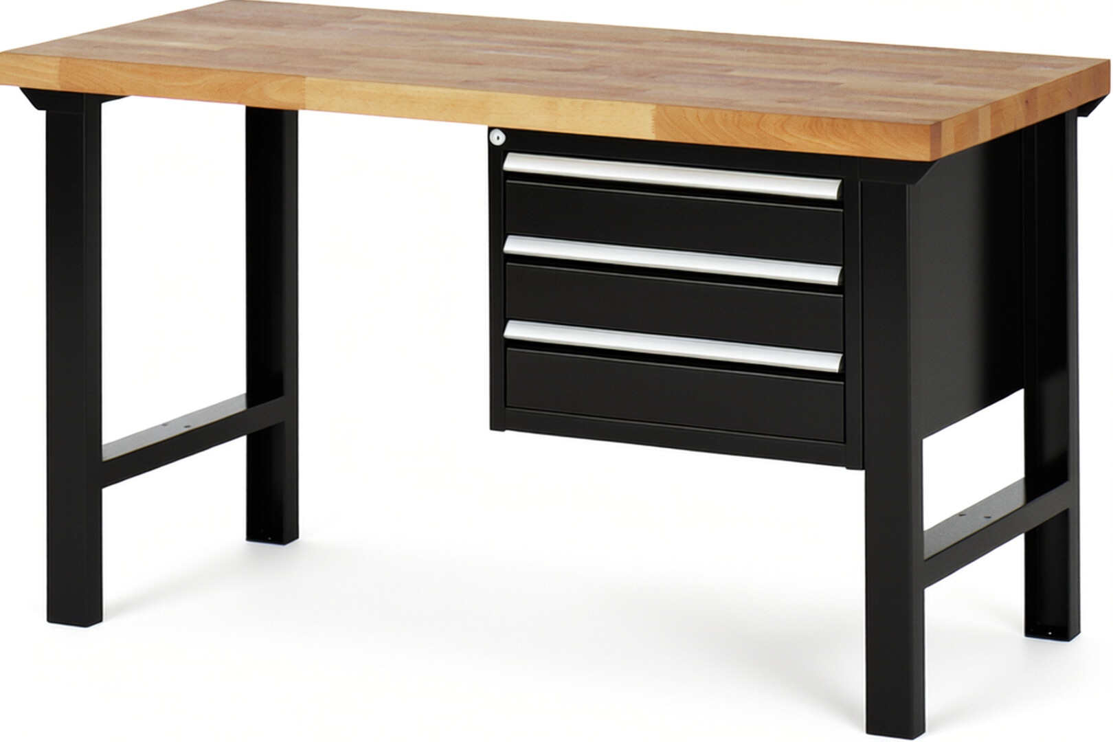 RAU Werkbank schwarz - Breite 150 cm - Tiefe 70 cm - Höhe 84 cm - Buche-Massiv Arbeitsplatte 40 mm