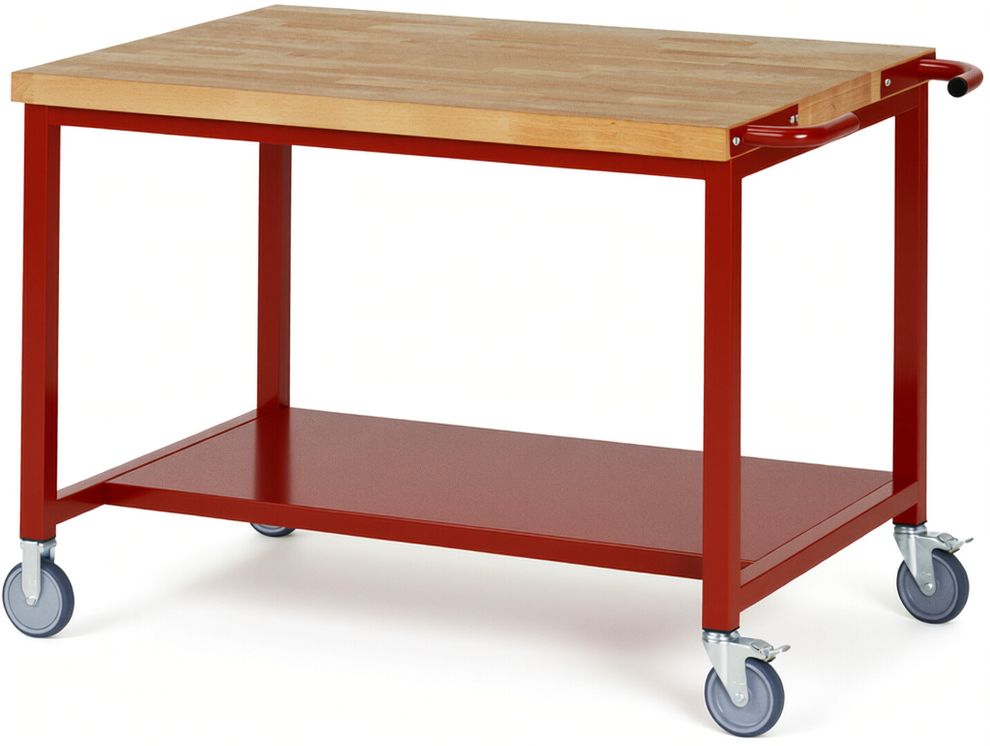 Fahrbare Werkbank Modell 8000 rot, BxTxH 1250x900x880 mm,  Buche-Massiv Arbeitsplatte 40 mm