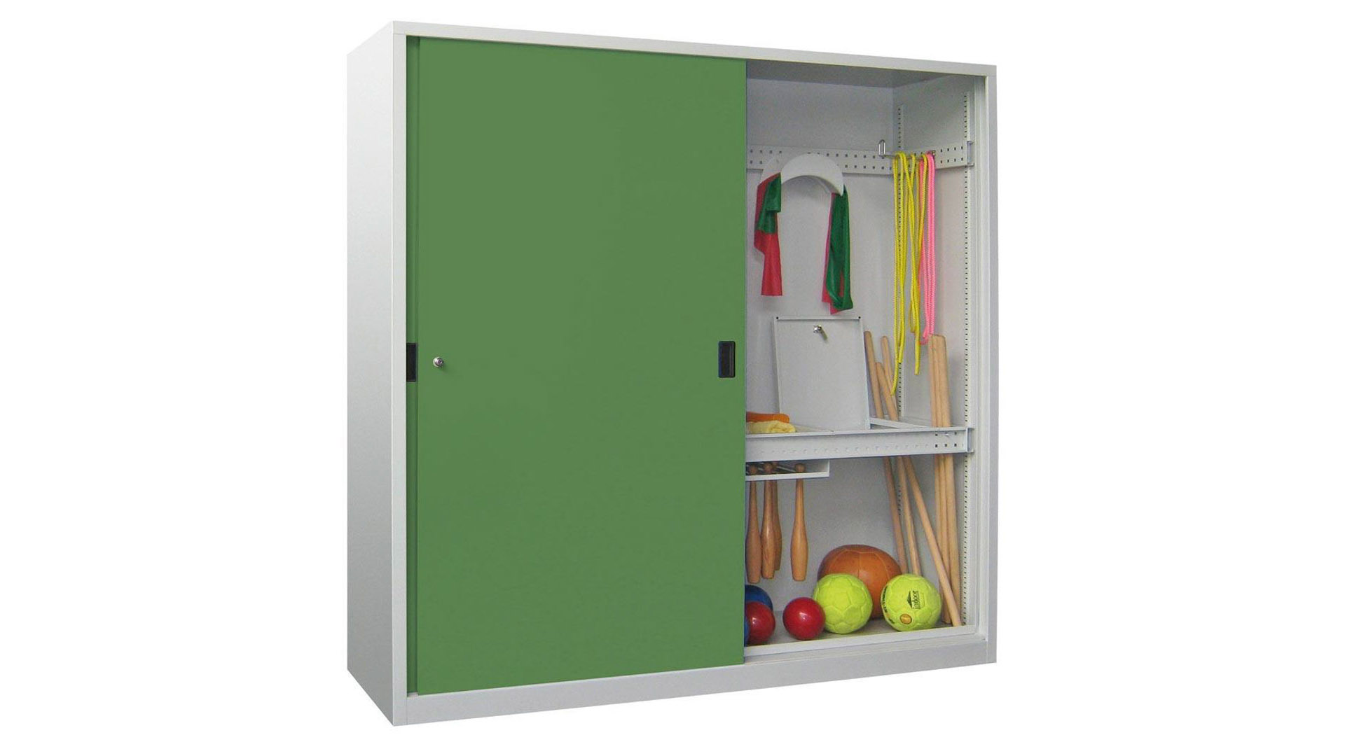 Schiebetürenschrank - Schiebetüren - Trennwand - 1.950x2.000x600 mm (HxBxT) - lichtgrau/resedagrün