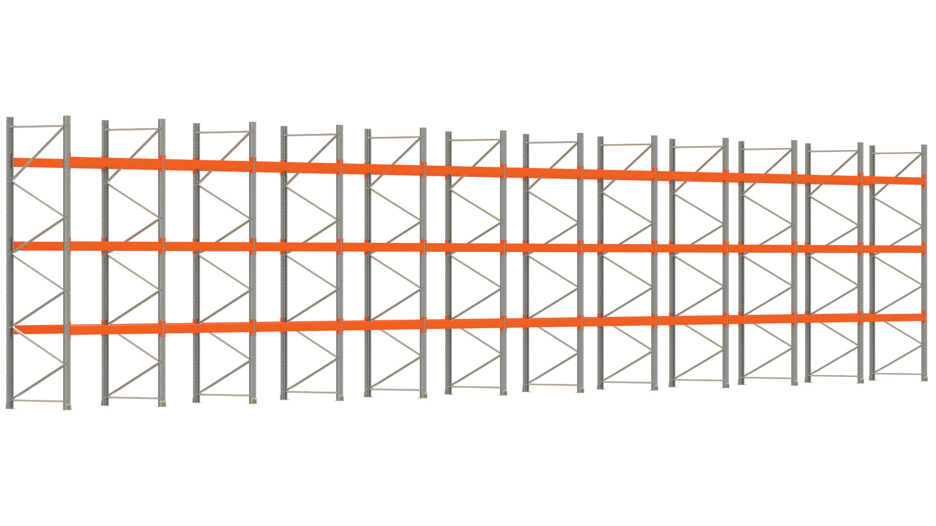 Palettenregal ARTUS - Breite 2192 cm - Höhe 400 cm - Tiefe 110 cm - 3 Träger-Ebenen - max. Fachlast 3000 kg - 88 Palettenstellplätze