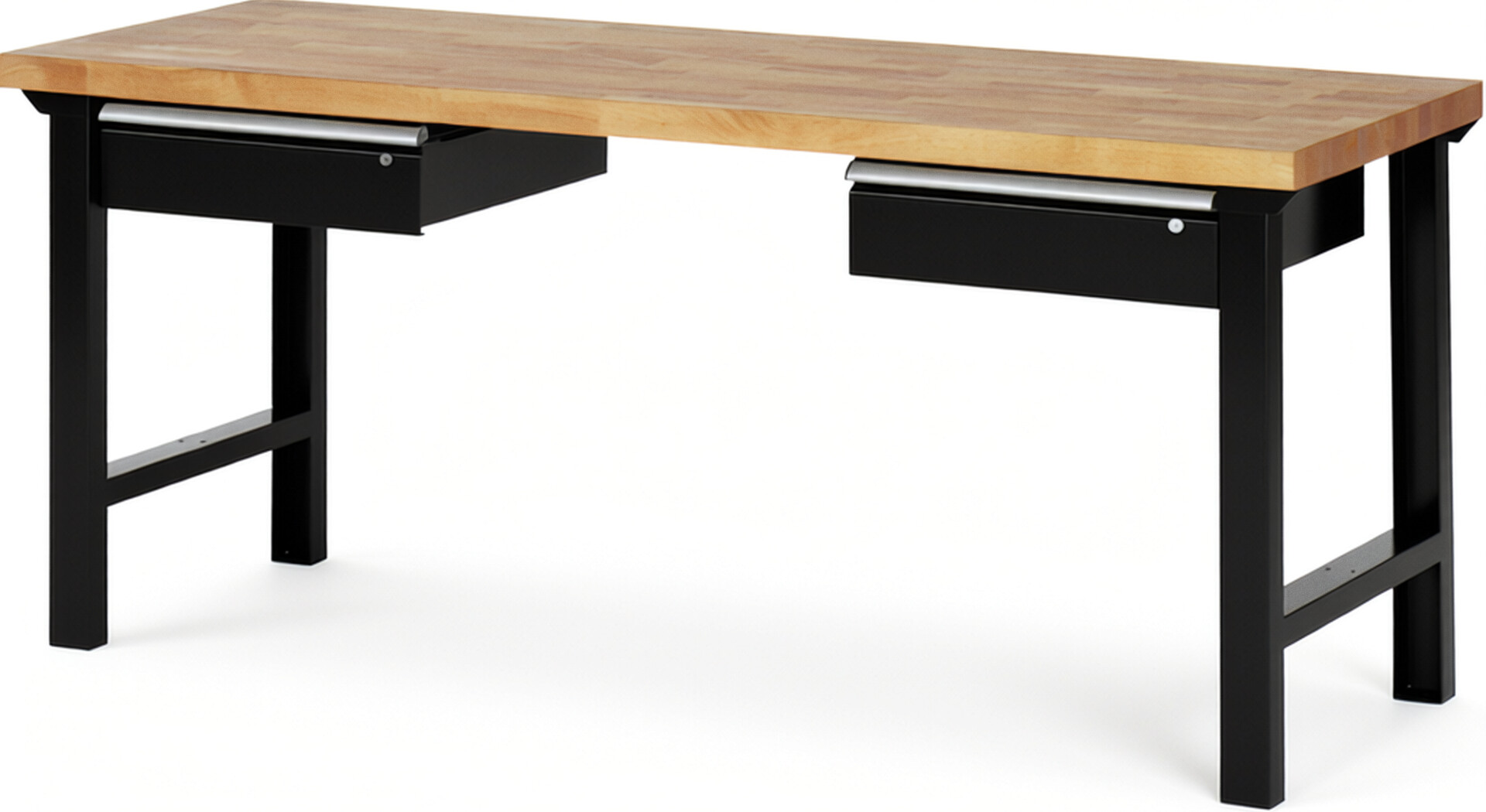 RAU Werkbank schwarz - Breite 200 cm - Tiefe 70 cm - Höhe 84 cm - Buche-Massiv Arbeitsplatte 40 mm