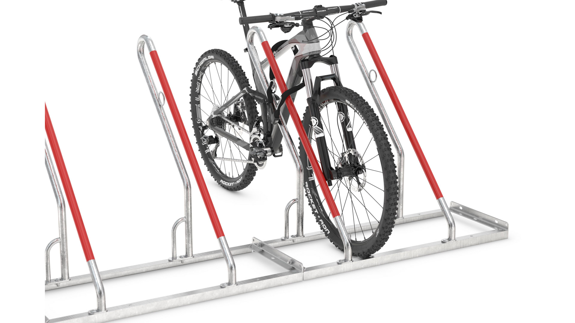 Fahrradständer - Anlehnparker, Stahl verzinkt, einseitige Radeinstellung, Radabstand 500 mm, Tiefstellung, 2er Stand, Länge 1000 mm