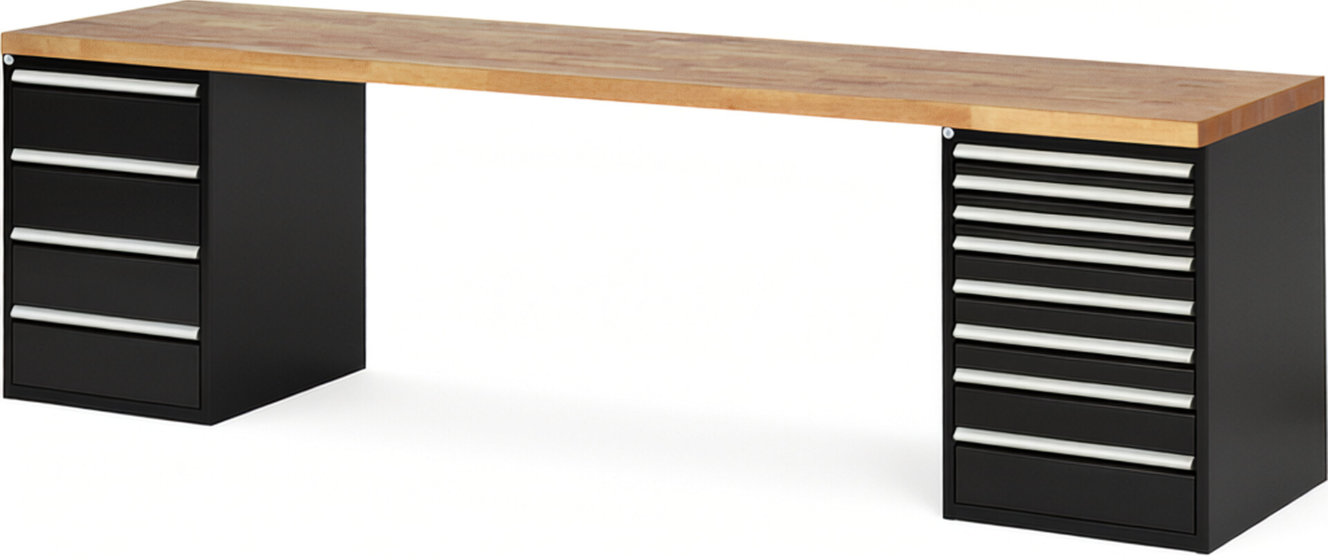 RAU Werkbank schwarz - Breite 300 cm - Tiefe 70 cm - Höhe 89 cm - Buche-Massiv Arbeitsplatte 40 mm