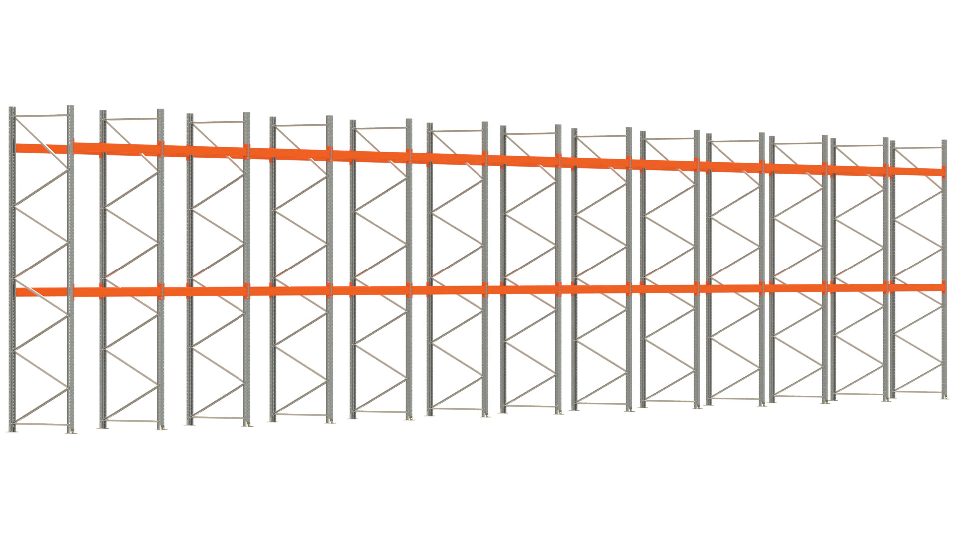Palettenregal ARTUS - Breite 2390,5 cm - Höhe 450 cm - Tiefe 110 cm - 2 Träger-Ebenen - max. Fachlast 2000 kg - 72 Palettenstellplätze