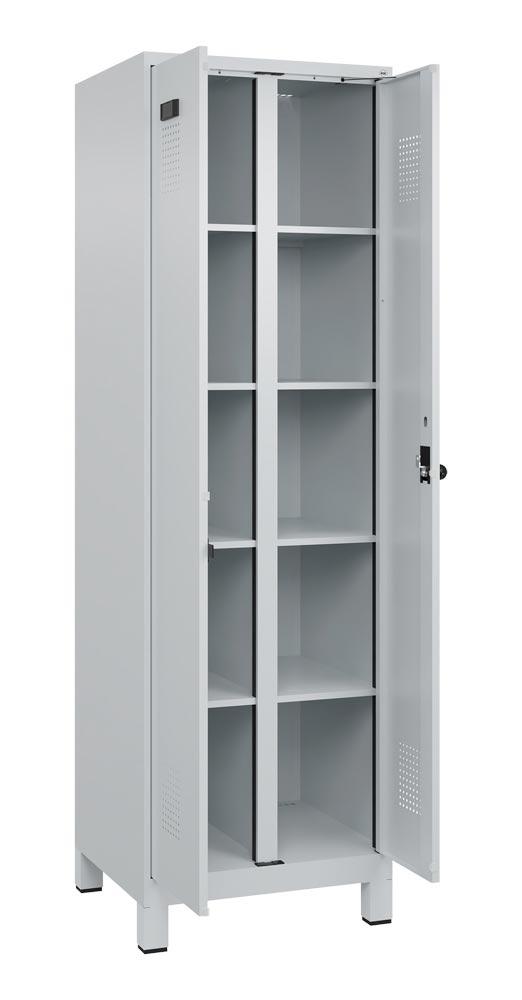 Spind, Kombischrank Premium Plus, BxTxH 600x500x1950 mm, 2 Abteile a 300 mm, mit Füßen, Drehriegel, RAL 7035