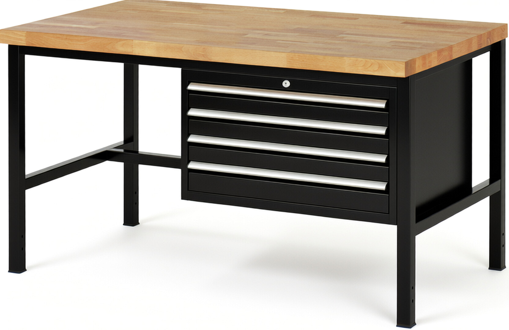 RAU Werkbank schwarz - Breite 150 cm - Tiefe 90 cm - Höhe 84 cm - Buche-Massiv Arbeitsplatte 40 mm