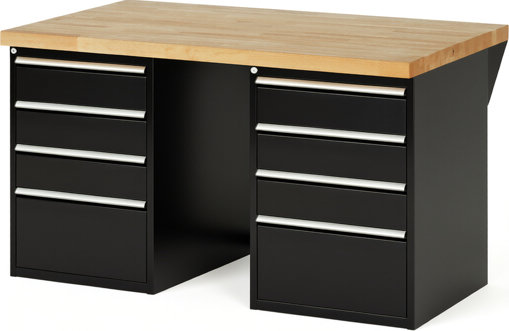 RAU Werkbank schwarz - Breite 150 cm - Tiefe 90 cm - Höhe 84 cm - Buche-Massiv Arbeitsplatte 40 mm