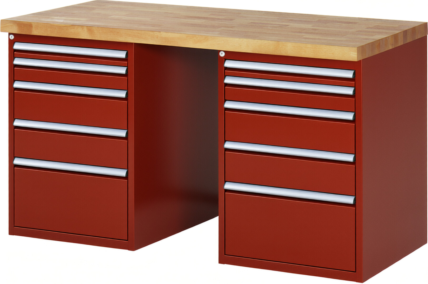 RAU Werkbank rot - Breite 150 cm - Tiefe 70 cm - Höhe 84 cm - Buche-Massiv Arbeitsplatte 40 mm