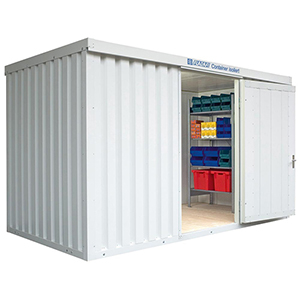 Materialcontainer, Isolierter Lagercontainer, 1 Modul, montiert, mit Holzfußboden, RAL 9002 grauweiß, BxTxH 3050x2170x2470 mm