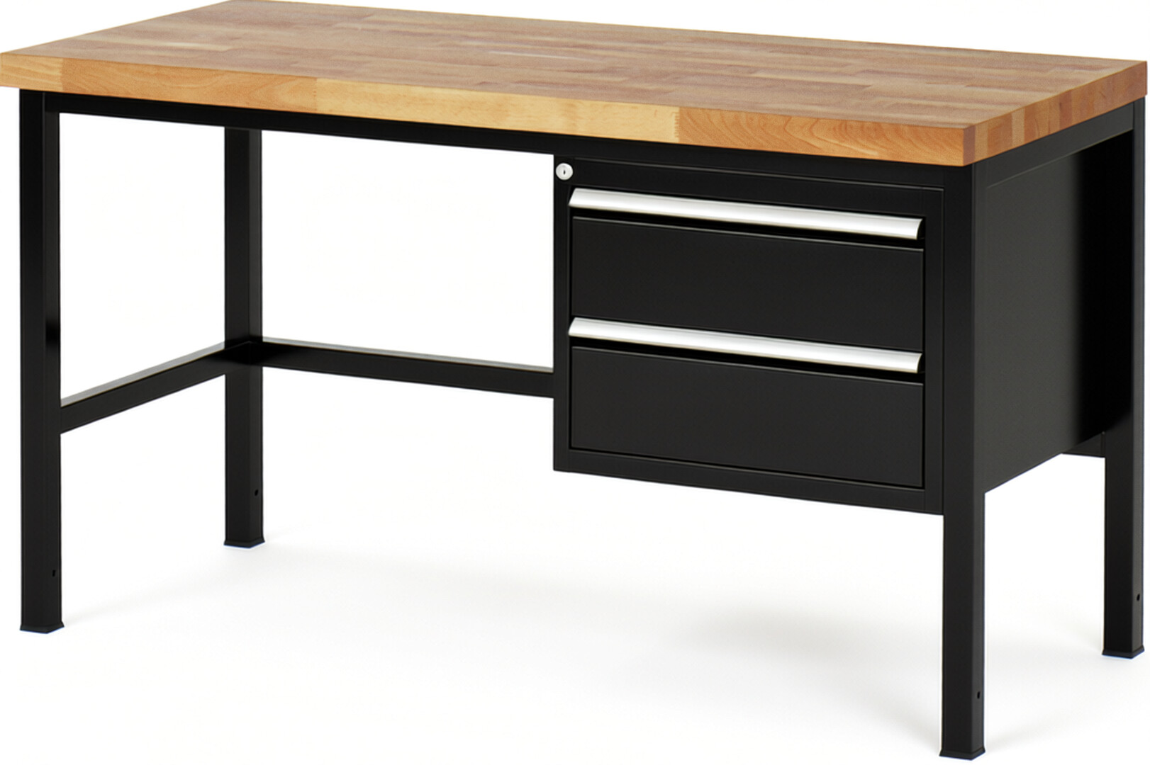 Werkbank Modell 8125 schwarz, BxTxH 1500x700x840 mm,  Buche-Massiv Arbeitsplatte 40 mm,  2 Schubladen mit  Vollauszug 100 % und  SoftClosing