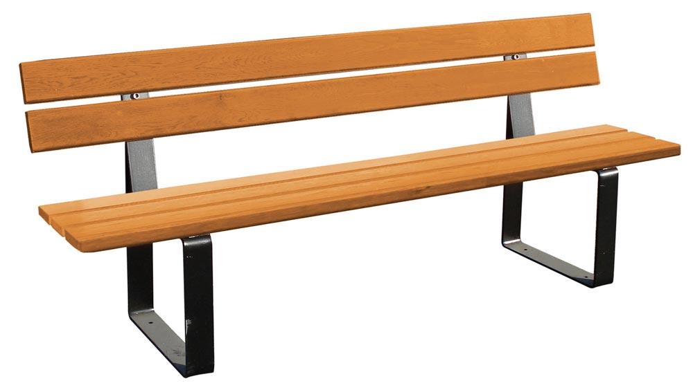 Sitzbank, L 2000mm, Tropenholz 36 mm, Lasur Eiche hell, 2 Füße aus Stahl 80x80 mm, grau lackiert, Montage:Bodenplatte
