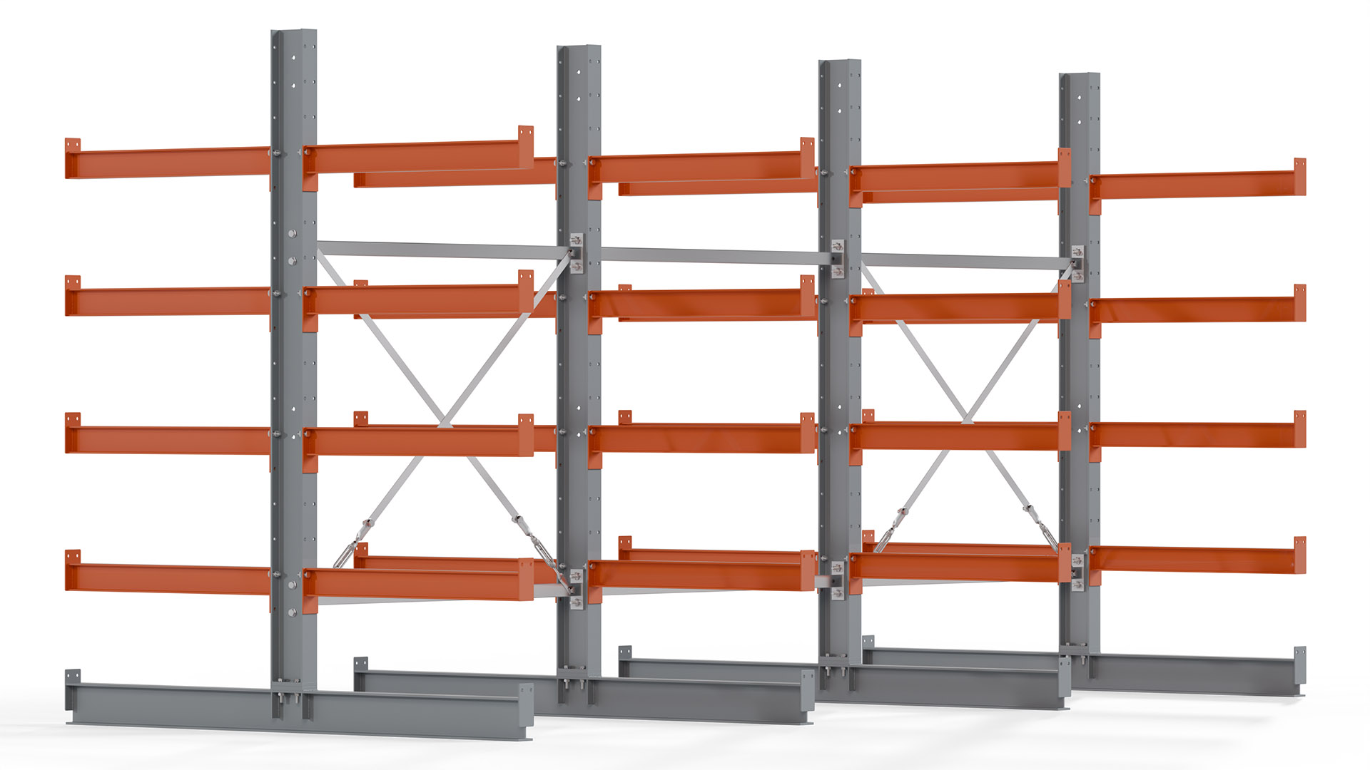 Kragarmregal KARL basic - lackiert - Breite: 384 cm - Höhe: 200 cm - Tiefe: 80 cm - Traglast je Kragarm: 550 kg - beidseitig